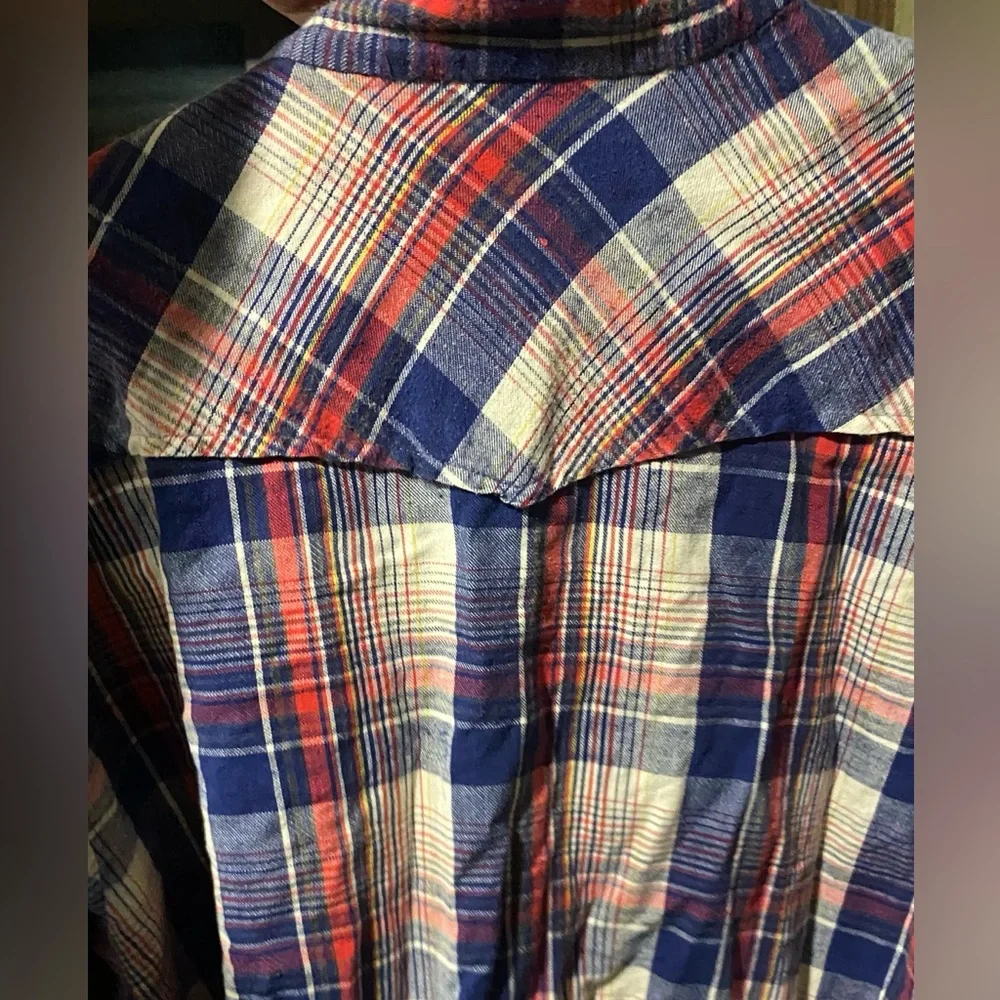 Sears vintage cotton plaid shirt western pearl button L 16.5